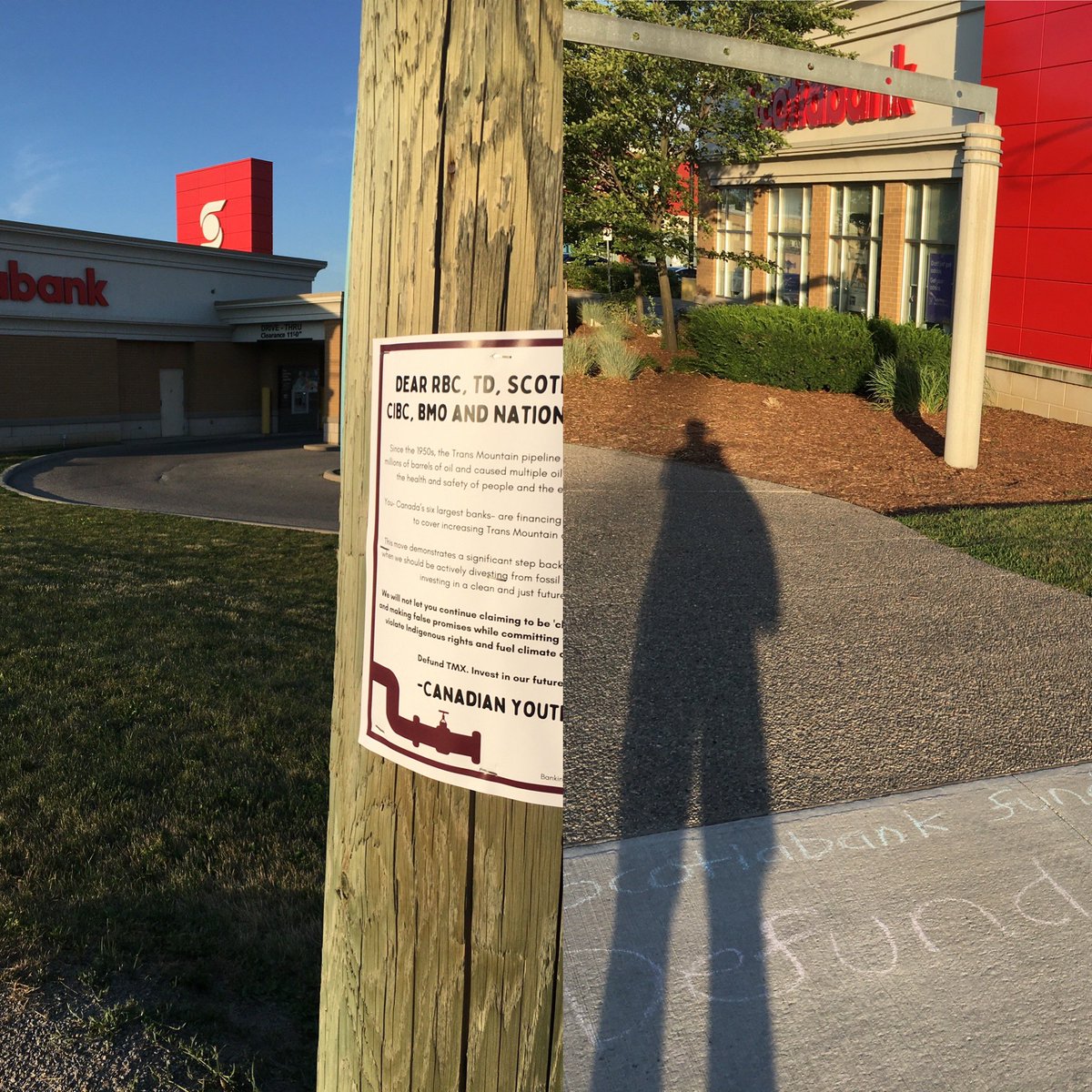 durham_climate's tweet photo. On Thursday, July 28th, CJD visited branches of the big banks across Durham to chalk a message: #DefundTMX! https://t.co/1eDdf0Z4vi