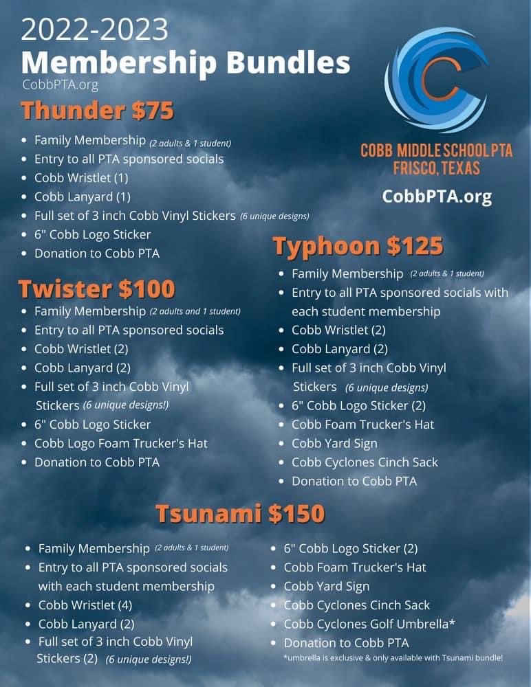 You don’t want to miss this year’s Cobb PTA membership bundles. We added some great items this year! Preorder today at cobbpta.org and pick up at kick-off on Aug. 4. Preorder sales end at midnight on 8/3.
