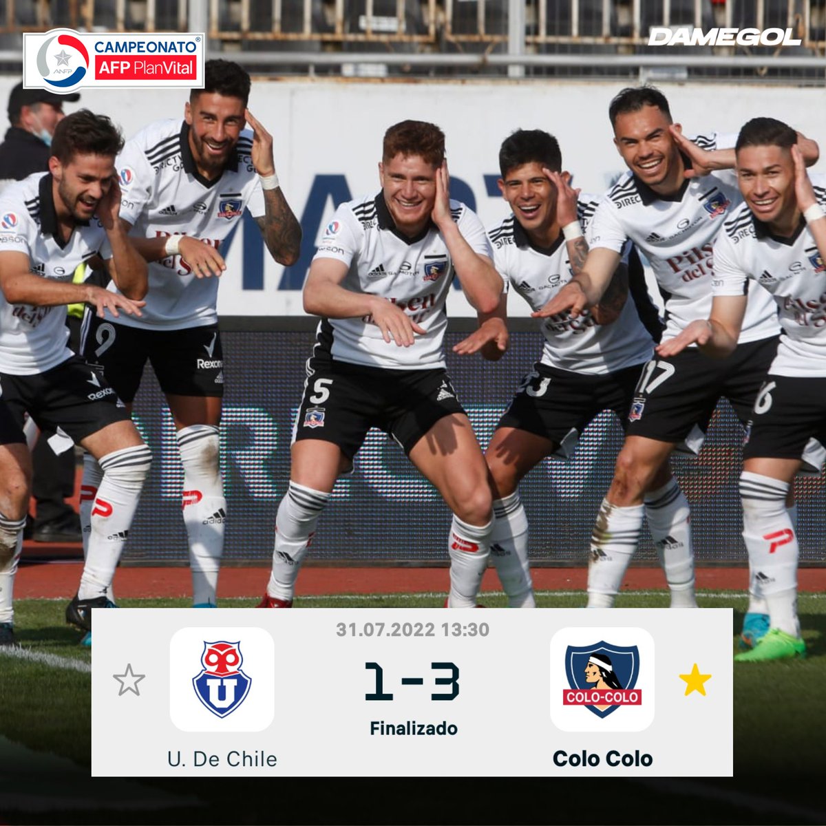 damegol_com's tweet photo. #FutbolChileno 🇨🇱 | #ColoColo derrota 3-1 a #UdeChile en el Fiscal de #Talca y es el exclusivo puntero del futbol en #Chile. Dos anotaciones de Juan Martín Lucero y uno del colorado Gil para cumplir 10 años sin triunfos azules de local.

@radio5pinos https://t.co/ulEUoF3tgW