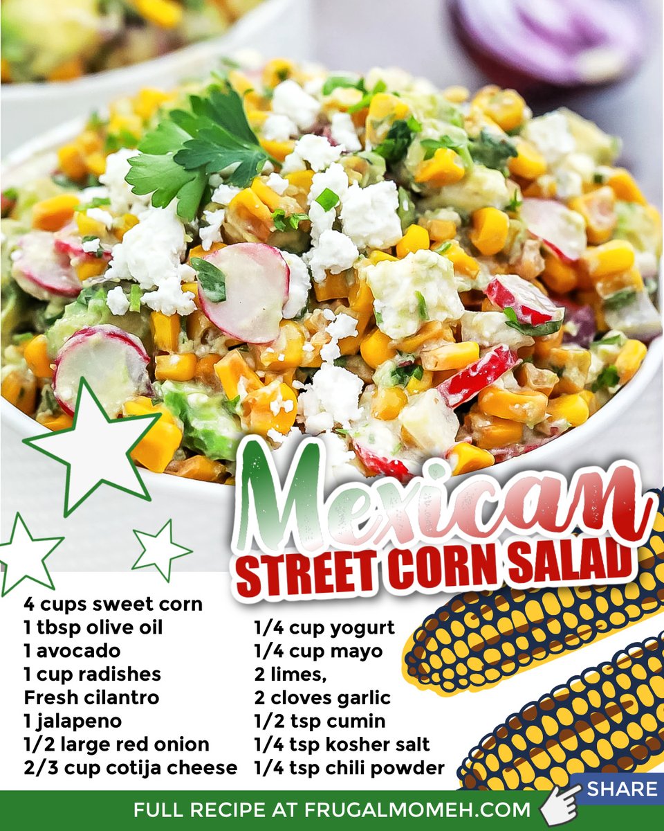 This delicious and easy Mexican Street Corn Salad recipe is perfect for summer potlucks and barbecues! It’s easy to make and full of flavour.

Get the FULL recipe &gt;&gt; frugalmomeh.com/mexican-street…