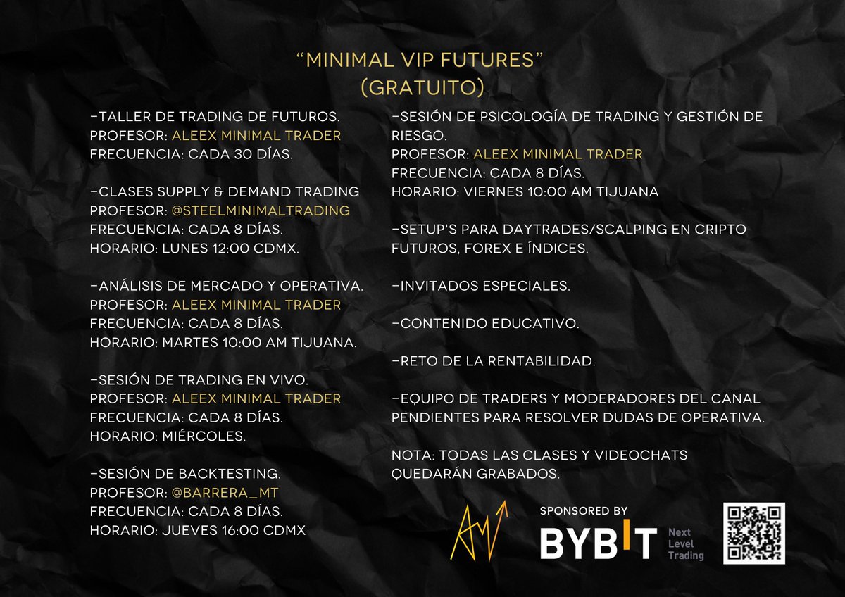 MinimalTrader_'s tweet photo. Voy a regalar 10 plazas directas al Taller de futuros y al Minimal VIP futures!! Lo único que tienes que hacer es: 
1: etiqueta a un amigo 
2: RT 
3: sigue a @BybitMexico @MinimalTrading_ 
Los ganadores los escogeré 2 días antes del taller!! #Bitcoin  #Trading https://t.co/Ky4kpSKxXC