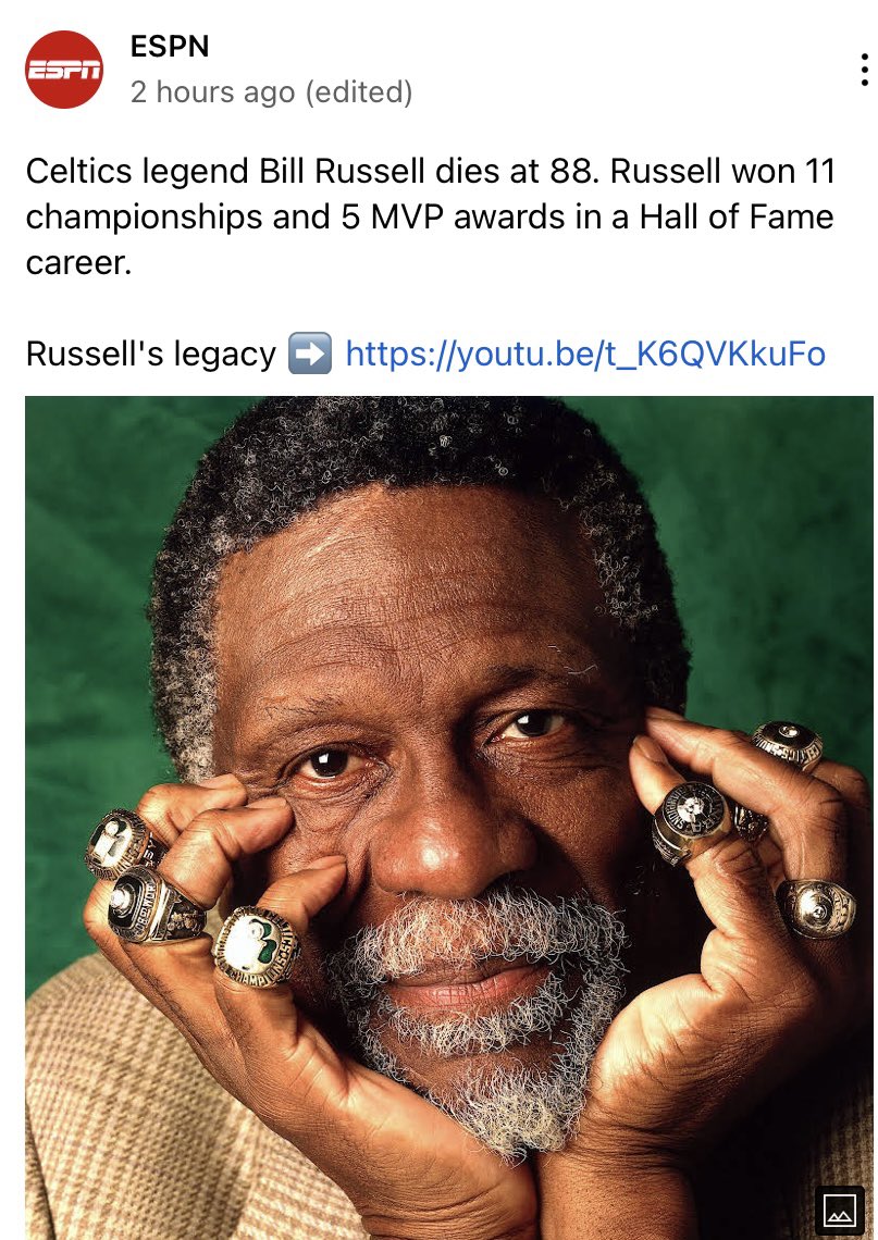 Rip to a true G.O.A.T #BillRussell