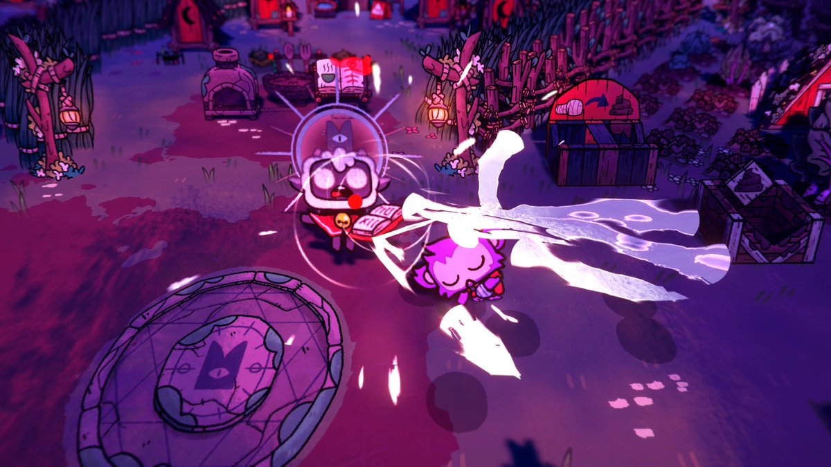 devolverdigital's tweet photo. Cult of the Lamb lets you do a little fishing, kissing, preaching, and sacrificing but not necessarily in that order.

Out August 11 | Preorder Now https://t.co/HUZgZP9IzY