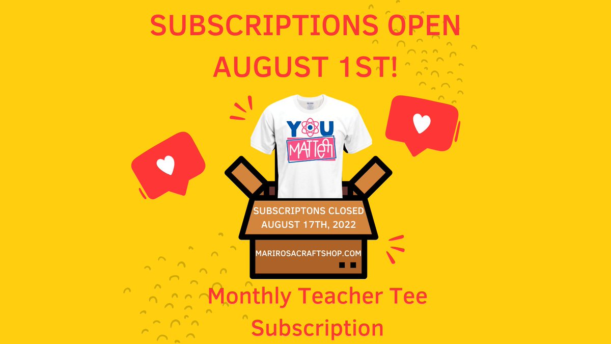 The winner is the YOU MATTER shirt. First 25 customers that purchase a Monthly Teacher Tee subscription will receive a free mystery gift. Subscriptions are now open! #teachersoftwitter #teachertee #Teachers