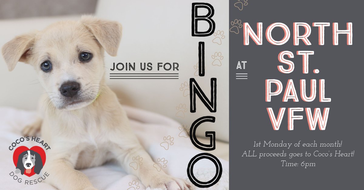 Join us TOMORROW for Dog Bingo at the North St Paul VFW! Bingo starts at 6pm!