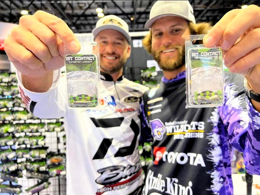 Lead_Sucks's tweet photo. Making 1st Contact at I-Cast with the crew! Get the tungsten weights from everything from finesse drop shot weights to those to punch through the thick stuff #Make1stContact https://t.co/Pv102O6exv
