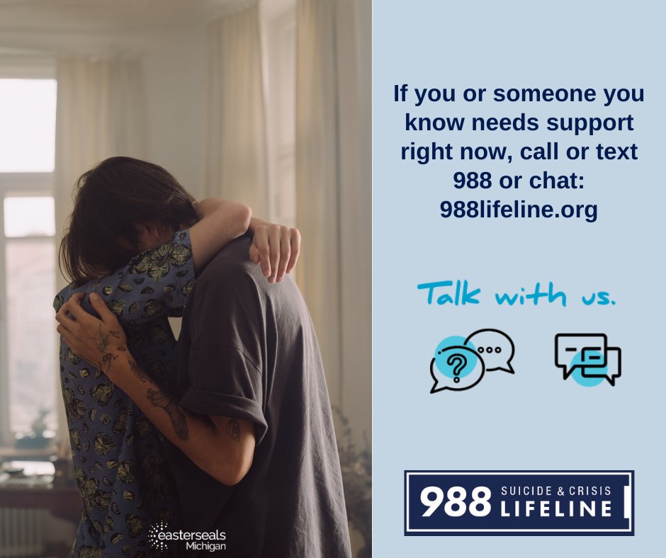 EastersealsMORC's tweet photo. ICYMI: 
Starting July 16, 988 is the new three-digit code connecting people to the existing National Suicide Prevention Lifeline. Support is available to anyone experiencing mental health-related or emotional distress.

#988lifeline #talkwithus #SAMHSA #EastersealsMI https://t.co/gPvFQWvBcW