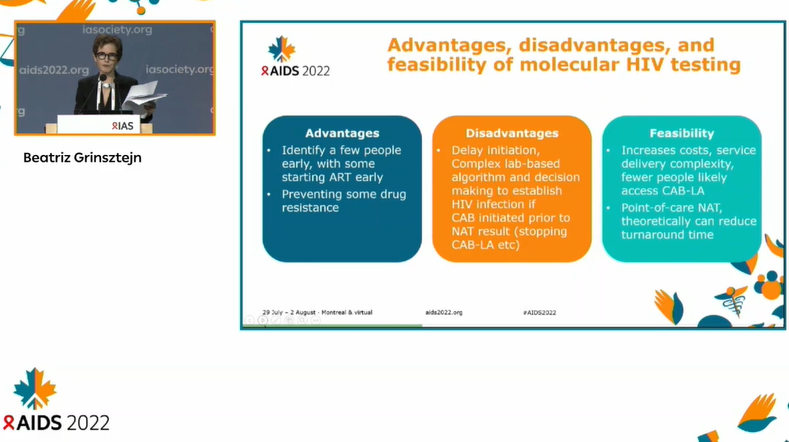 ccasejohn's tweet photo. Great points from Dr Beatriz Grinsztejn, noting HIV testing strategies for CAB-LA need to be designed to enable access. Requiring more costly &amp; challenging testing approaches will limit availability to those who need it most #AIDS2022 #OfferPrEP #test4HIV @BeatrizGrinszt2 https://t.co/pfOvTzJFlG