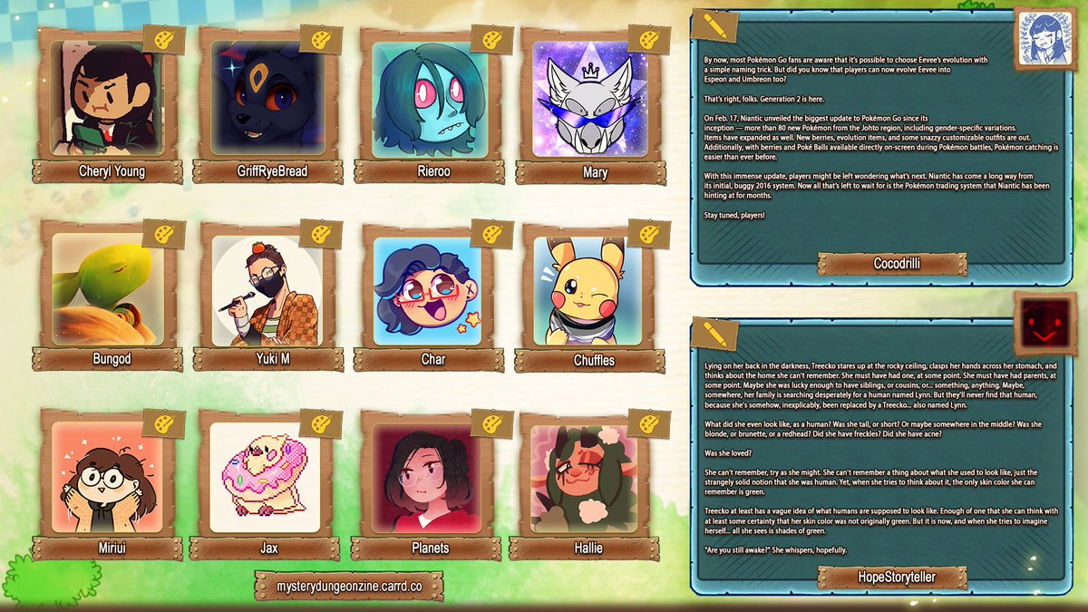 MysteryDungeonZ's tweet photo. ⭐️ YOOM-TAH!! Adventure Log: A Pokémon Mystery Dungeon Zine's full contributor lineup is here! ⭐️

Please welcome all of our extraordinarily talented creators who will be lending their skills to our zine! We are thrilled to all share the love for PMD! 💛 https://t.co/LJF2hWzk4T