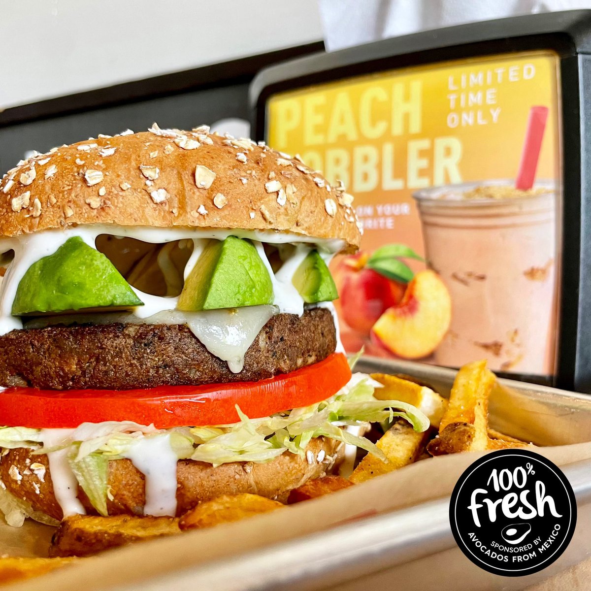 MooyahOC's tweet photo. Yesterday, I really wanted #avocado. Today, I am eating avocado. #FollowYourDreams!🥑🍔🍑🥤😋#NationalAvocadoDay #MOOYAH #Ridiculicious #bestburger #avocadosfrommexico #avocadoday #avocadoburger #avocadolover #avocadoranch #veggieburger #peachshake #irvine https://t.co/pYPnt5zUFc https://t.co/KmJgftZxIl