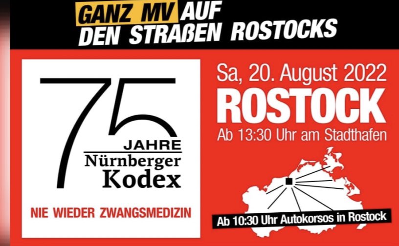 DerNorb's tweet photo. Hallo linke Bubble in #Rostock und Umgebung!
Am 20.08.2022 wollen die Quarkdenker hier wieder „ganz  #MV“ mobilisieren.
Anlass ist ihre NS-Verharmlosung bzgl. Mengele und Co. und ihr Vergleich mit aktueller Impfung.
Kommt in die Puschen! ✊🏼
#hro2008 #Alerta #Antifa https://t.co/COqqINiXtU