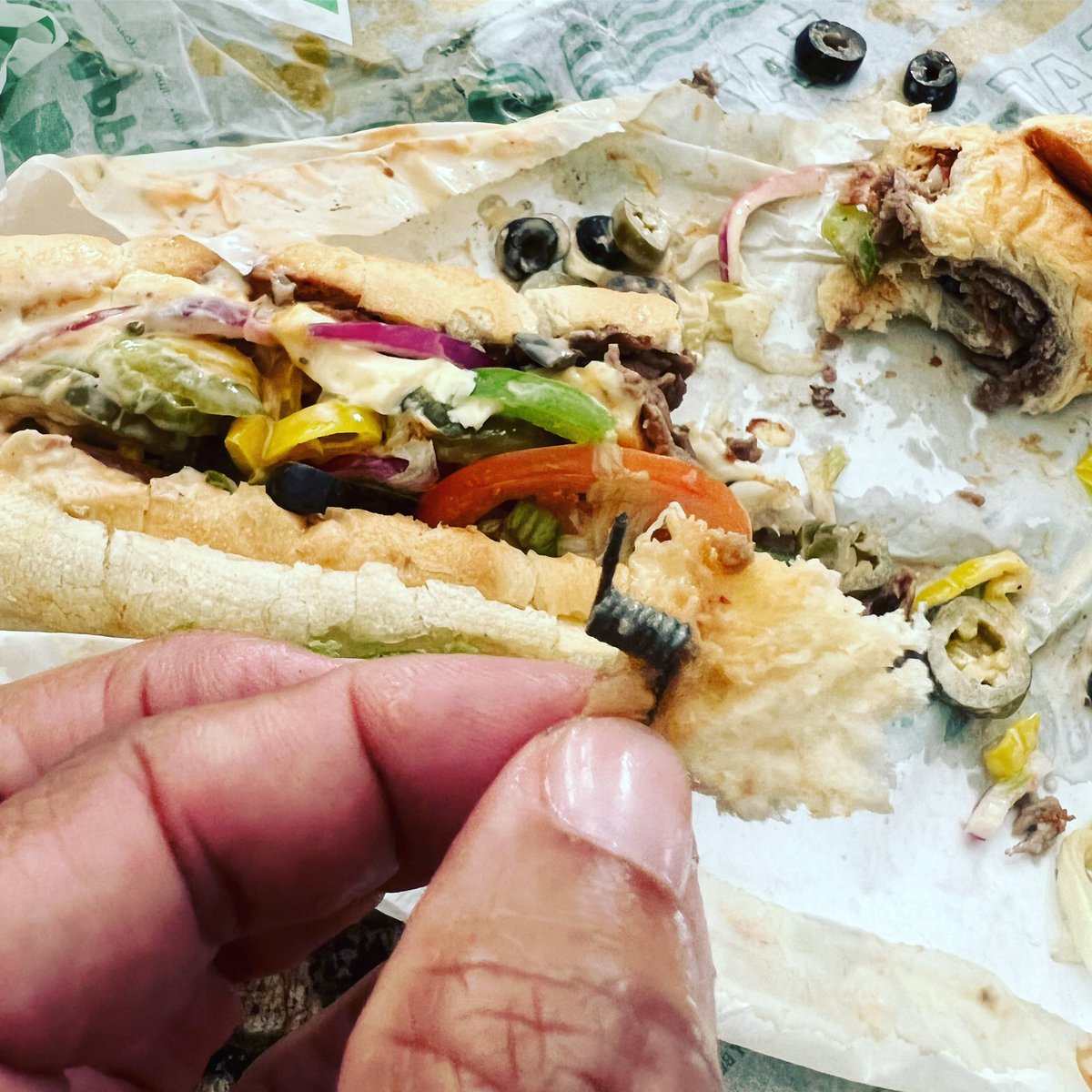 facialsbidesign's tweet image. I haven’t eaten at @subway in years, but I Wanted to give the new monster sub a try.  Imagine my surprise as I’m eating the 1st half of my #sandwich and I bite down on this. 

Needless to say, I won’t be eating there again.#subway 

For $14.99, It shouldn’t have a spring.