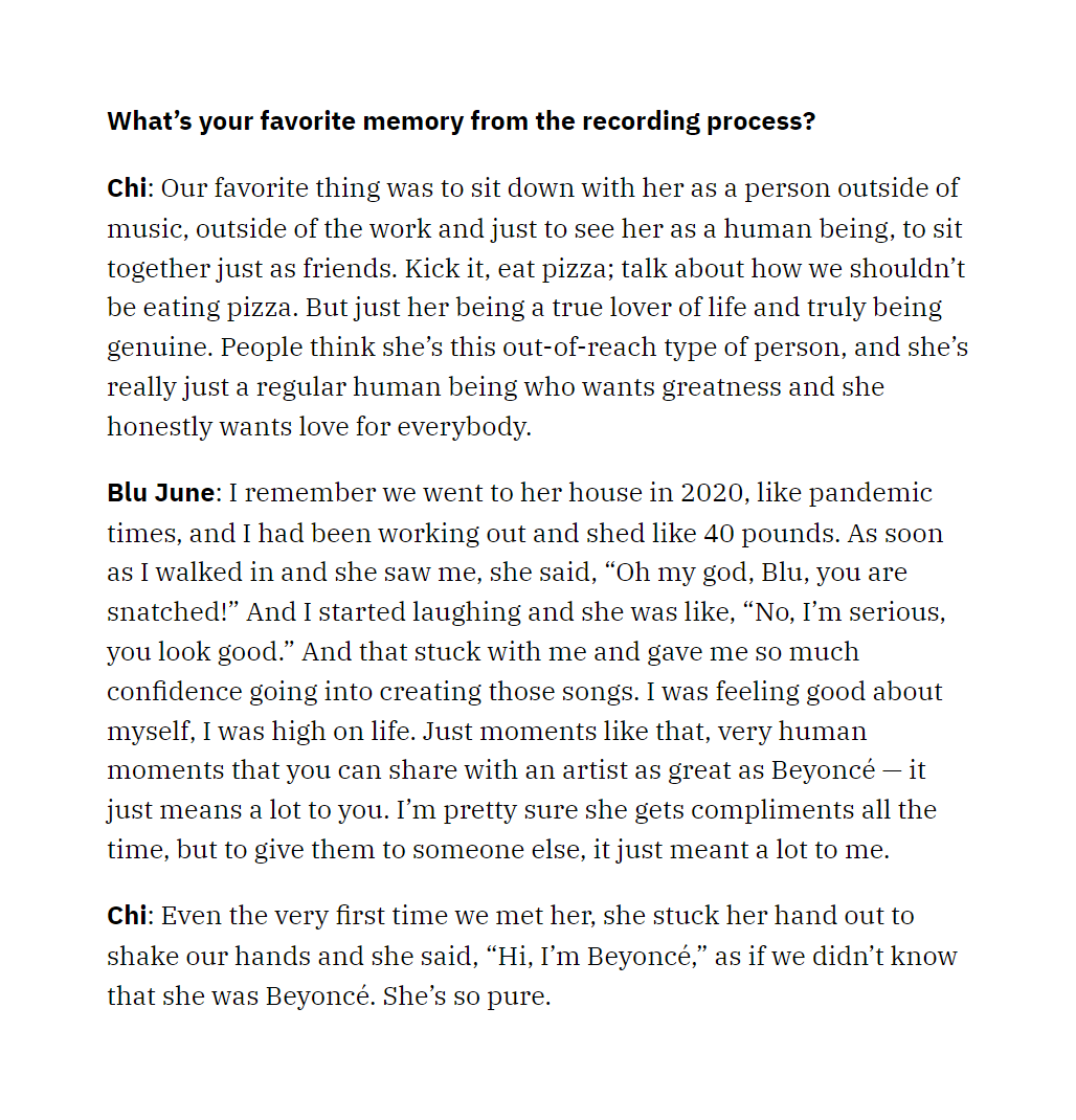 Nova Wav on their favorite memory from the #RENAISSANCE recording sessions. 💖

bit.ly/3Bv3vYv