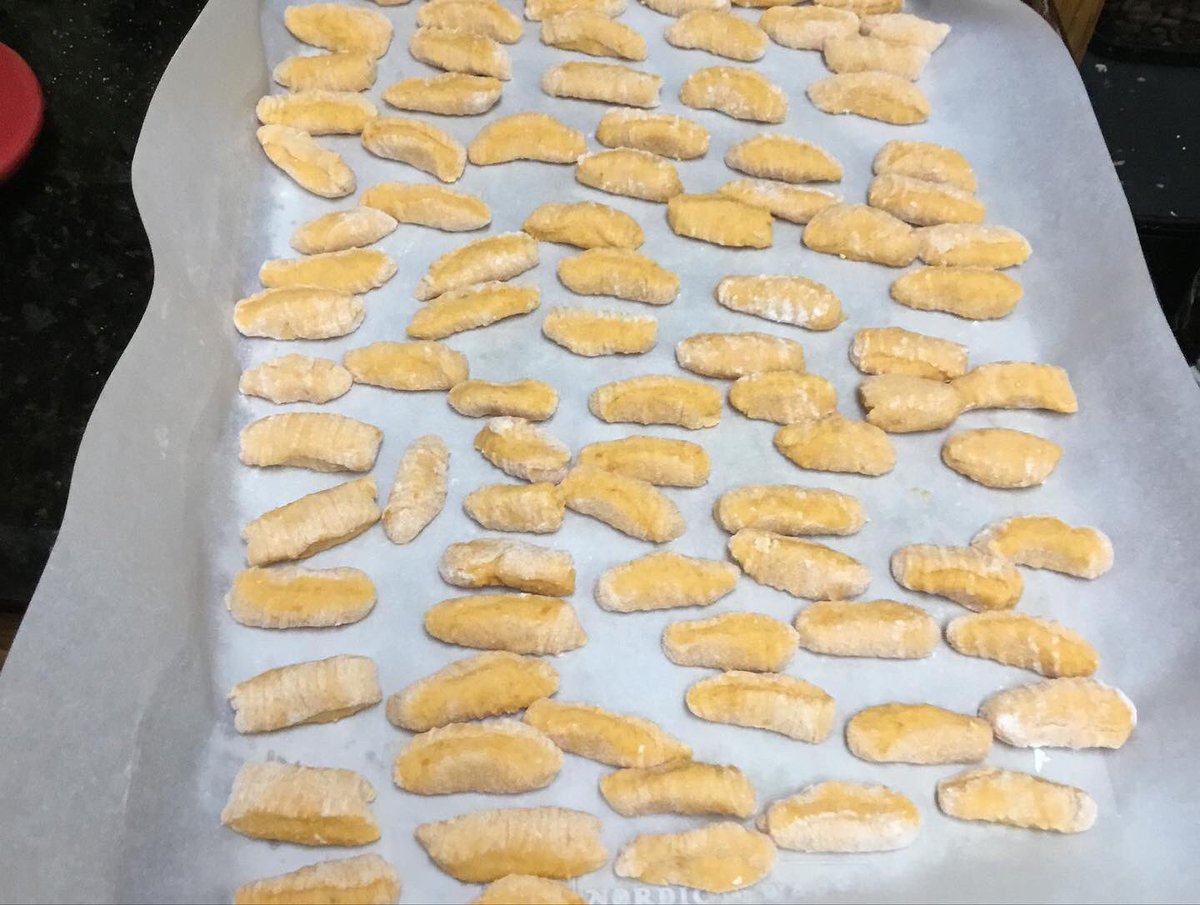 We had some leftover baked #sweetpotatoes, so I decided to try my hand at #glutenfree #gnocchi They were so delicate and yummy! #celiac #TopChefJr