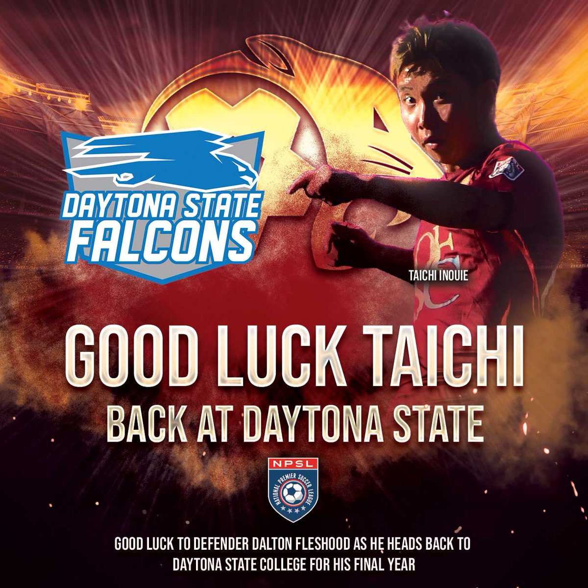 Midfielder Taichi Inouie has a very promising future. Unfortunately he was only able to play one <a href="/NPSLSoccer/">National Premier Soccer League (NPSL)</a> game with us due to an injury that kept him out all summer. He is healed now and ready for his final year at <a href="/DSCFalconSports/">Daytona State Falcons</a> . Good luck Taichi! #npsl #cfscpanthers