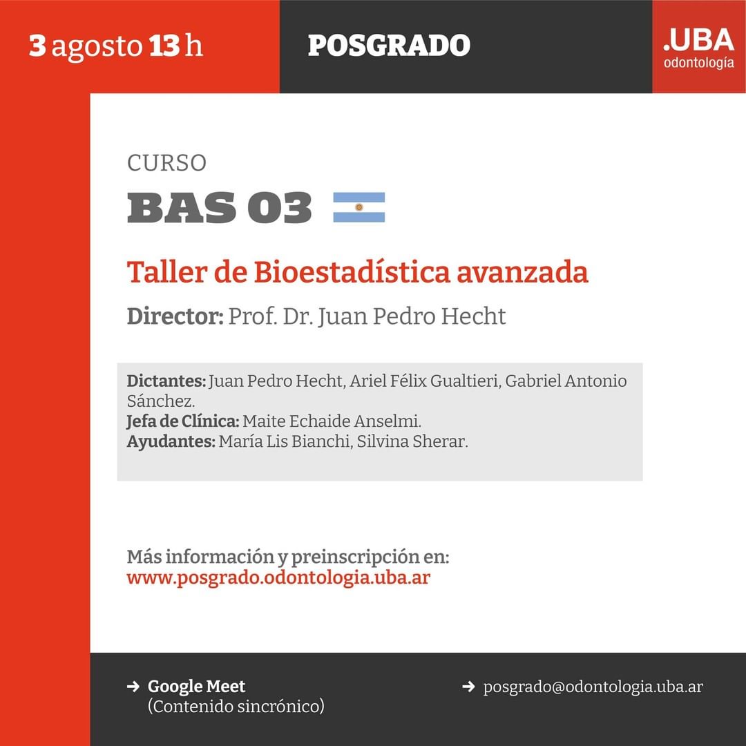 UBAposgrados's tweet photo. Taller de Bioestadística Avanzada
Curso de Posgrado
Más información e inscripciones:
posgrado@odontologia.uba.ar
https://t.co/309b5JNoSU
#Odontología #UBAPosgrados #UBA #FOUBA #CienciasBásicas https://t.co/tIvhpAVT8t