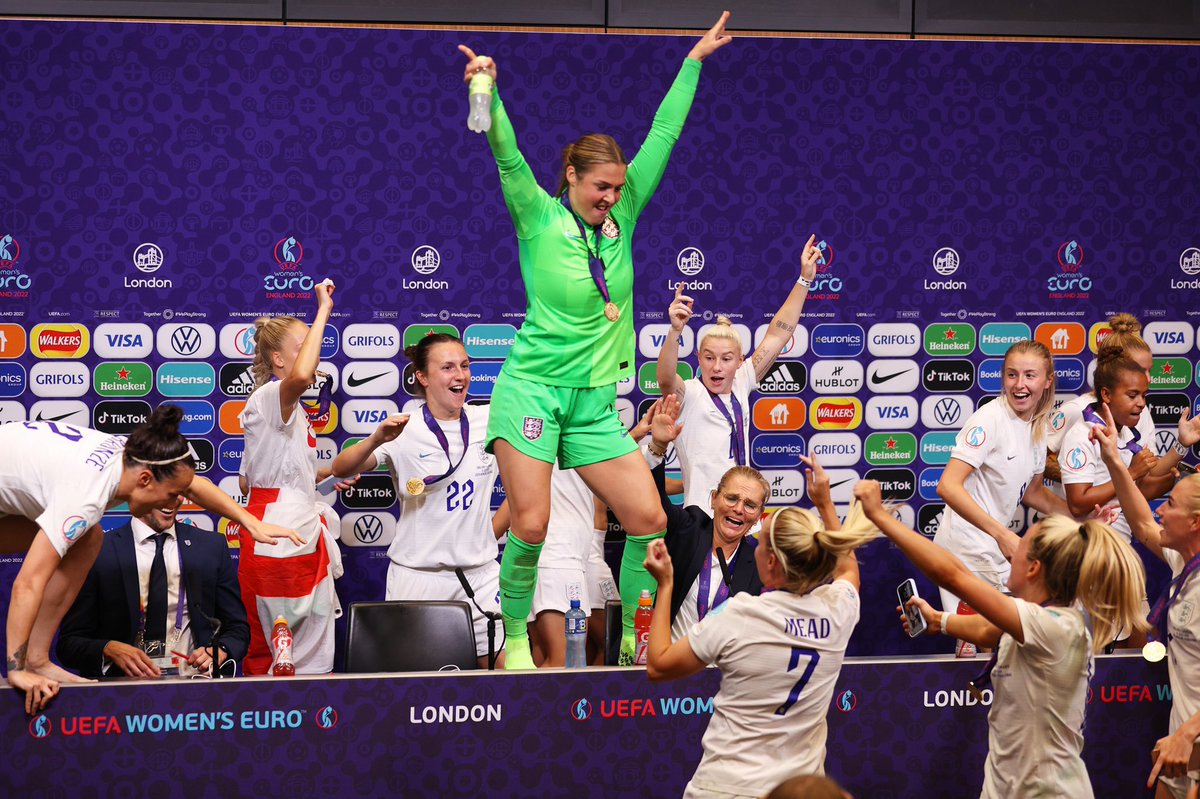 ManUtdWomen's tweet photo. Nobody celebrates quite like Mary 🤣🙌

🏆 #WEURO2022 

#MUWomen || #Lionesses https://t.co/WlnfPCJkR0