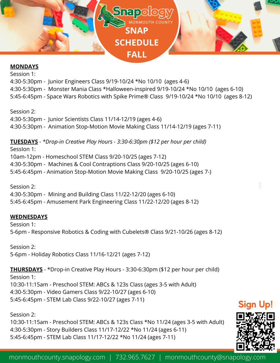Our Fall Class Schedule is FINALLY up and registration is OPEN! Check out lineup of classes at bit.ly/SnapMonmouthFa… More classes and school day-off camps to be added!