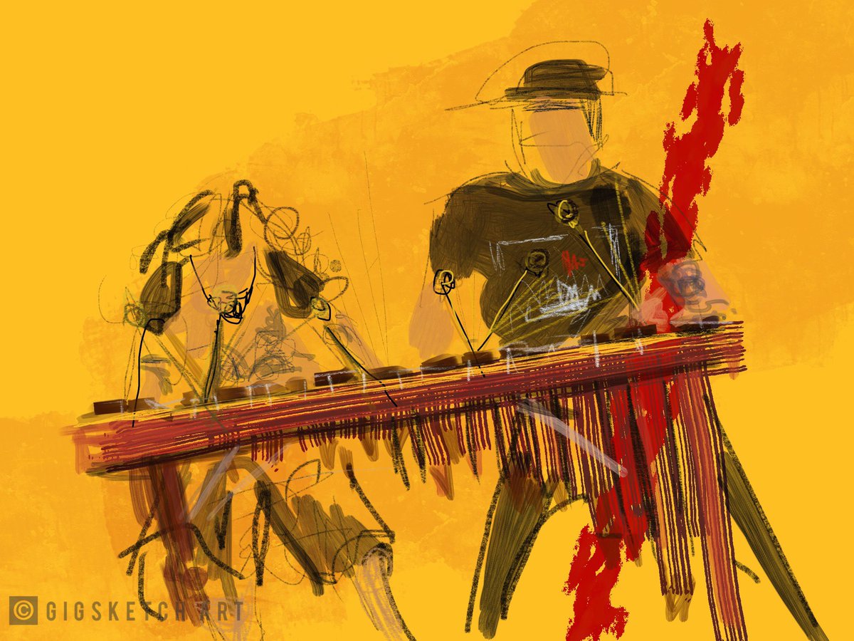gigsketch's tweet photo. Final few sketches before I had to unfortunately leave the site earlier than planned for a lift back to Cornwall. Here we have @johnnykalsi of @Dholfoundation , #MrBruce and @sonrompepera Love the variety of music at @WOMADfestival It was so good to be back. #WOMAD2022 #gigsketch https://t.co/7oSpROGmya