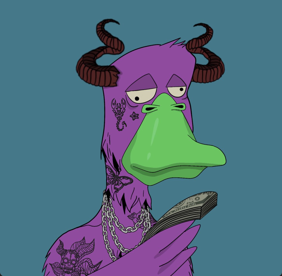 just_so_psycho's tweet photo. Just minted this crazy duck #dwa #punkedduck @PunkedDucks https://t.co/C96zCfCBAk