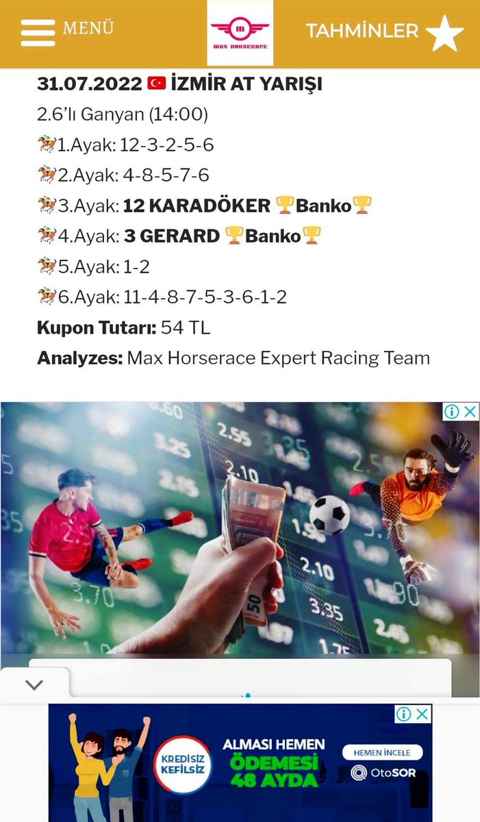 İZMİR ŞOV!
2.6'LI GANYAN KAZANÇ: 1.061,88 TL
2.5'Lİ GANYAN KAZANÇ: 153,37 TL
4'LÜ GANYAN KAZANÇ: 133,54 TL
2.3'LÜ GANYAN KAZAN: 53,69 TL
TOPLAM KAZANÇ: 1.402,48 TL
MAX HORSERACE - Maximum At Yarışı
#TJK #AtYarışı #AltılıGanyan #BombaAt
maxhorserace.com