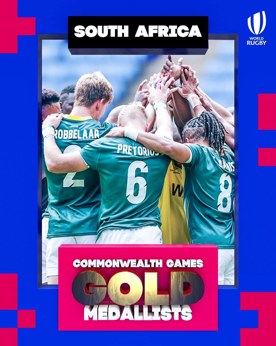 Commonwealth Games Rugby Sevens MEDAL Results on Sunday 31 July 2022:

🇫🇯 FIJI 🥈 7 - 31 🥇RSA 🇿🇦 (Full Time)

🇳🇿 NZL🥉 26 - 12  AUS 🇦🇺 (Full Time)

#CJSportsMedia #CommonwealthGames #MedalResults #TeamSouthAfrica #WorldRugbySevens 📸 #SuperSport #WorldRugby