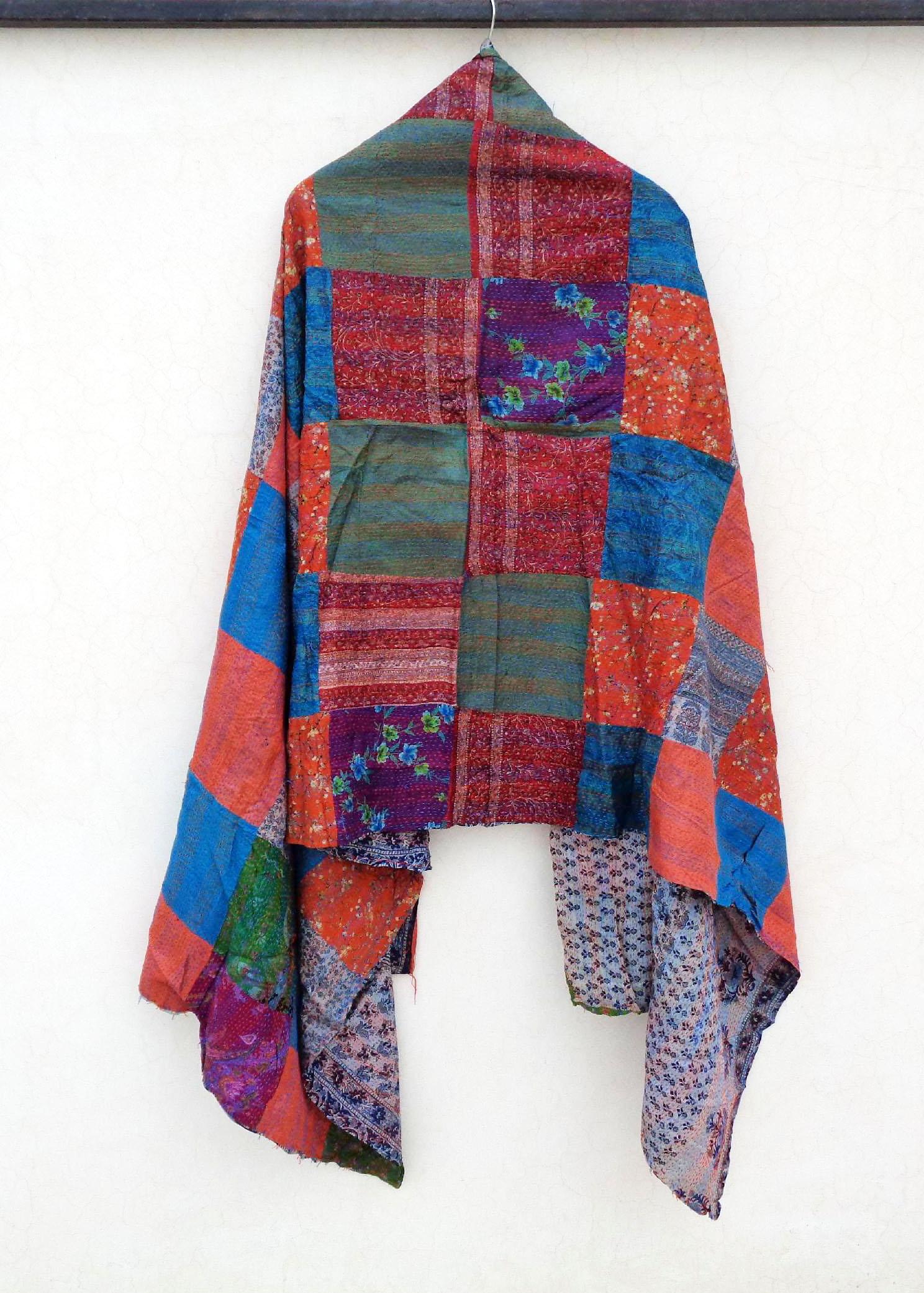 Silk Kantha Scarf Head Wrap Stole patchwork Hijab Scarves Reversible Sew Long KU99