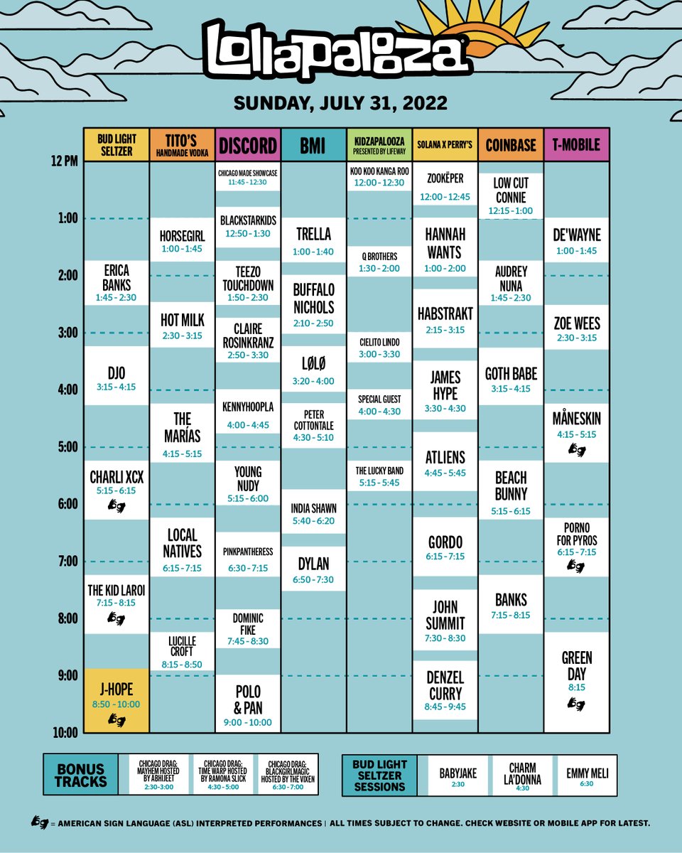 lollapalooza's tweet photo. #jhope Schedule Update: j-hope will now perform from 8:50 - 10:00pm at Bud Light Seltzer Stage! 💜 His performance will stream live on @hulu at 8:50pm (U.S. only). https://t.co/CI9pJP3M4G