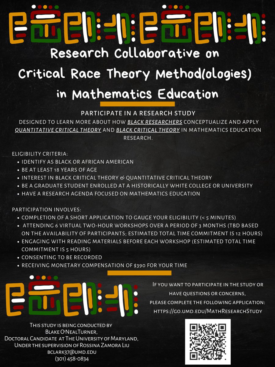 Looking for one more participant! Please apply or share with your contacts who fit the eligibility criteria! #quantcrit #CRT #matheducation #gradstudents