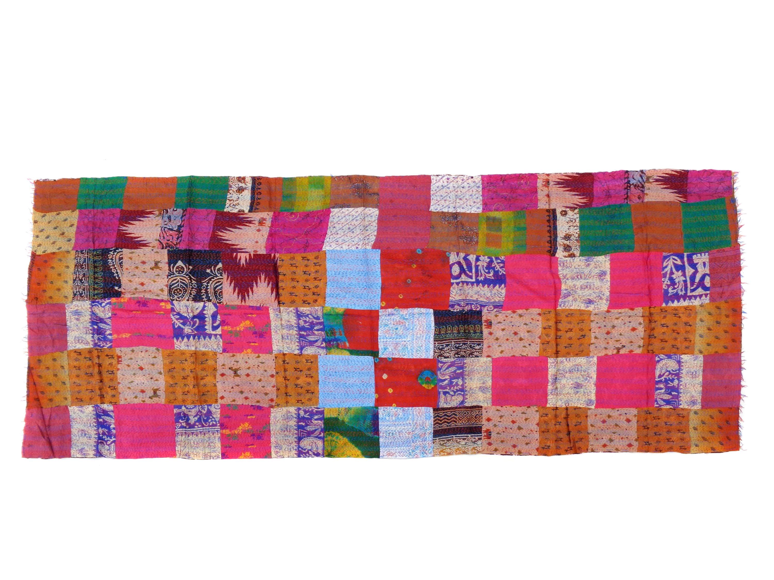 Handmade patchwork long Silk Kantha Scarf Neck Wrap Stole veil Hand Quilted Women Bandanas headband KU97