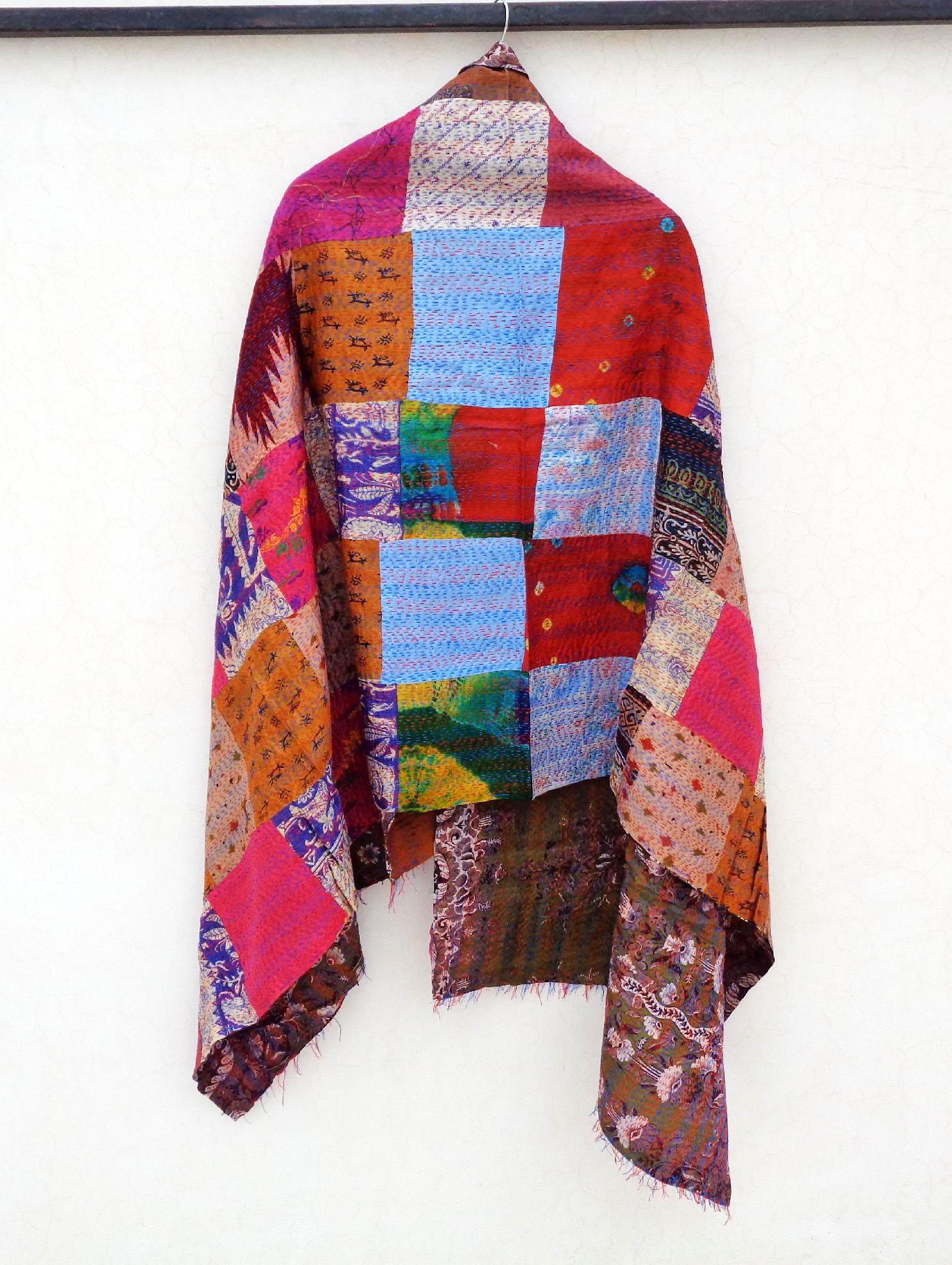 Handmade patchwork long Silk Kantha Scarf Neck Wrap Stole veil Hand Quilted Women Bandanas headband KU97