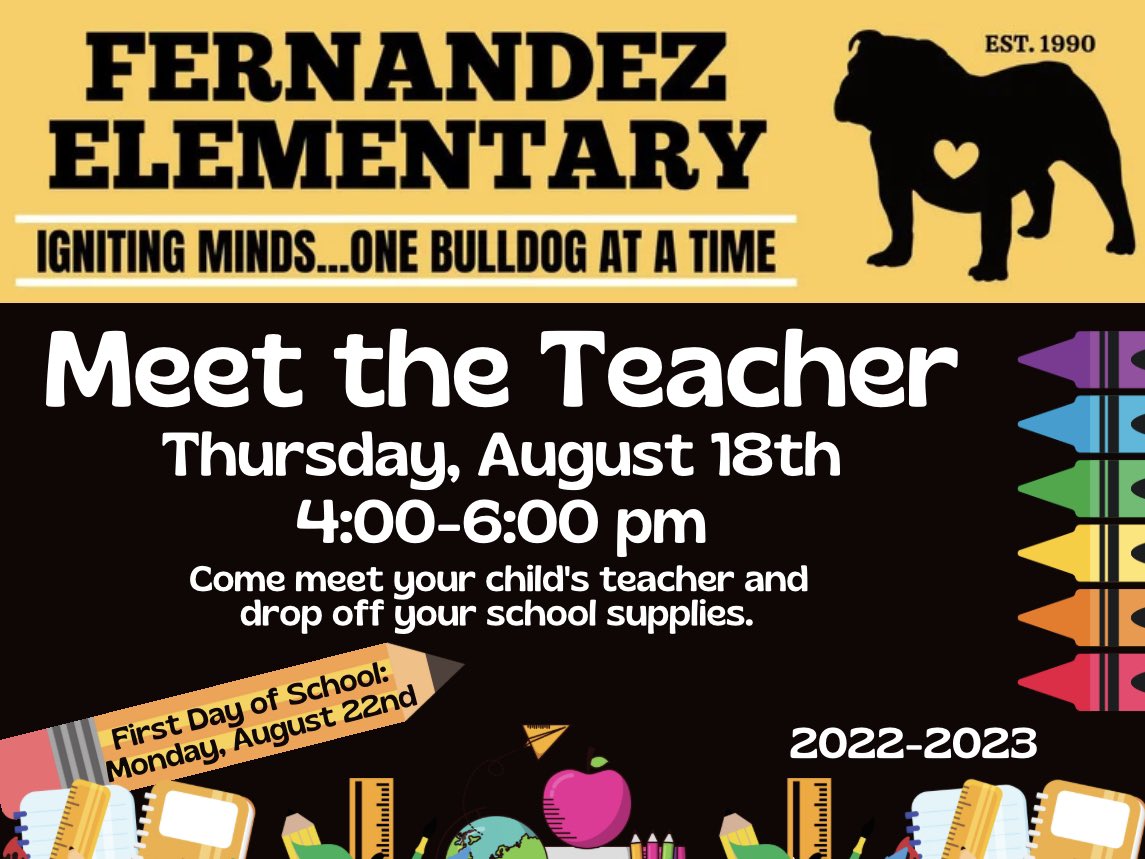 Fernandez Elementary (@nisdfernandez) on Twitter photo We’ll be back to school before you know it, so save the date!📚✏️ <a href="/NISDFernandez/">Fernandez Elementary</a> can’t wait to see our Bulldogs!🐾☀️ <a href="/NISD/">Northside ISD</a> <a href="/RZBarraza/">Rebecca Barraza</a> @frankjohnson75 #NISDignited We’ll be back to school before you know it, so save the date!📚✏️ <a href="/NISDFernandez/">Fernandez Elementary</a> can’t wait to see our Bulldogs!🐾☀️ <a href="/NISD/">Northside ISD</a> <a href="/RZBarraza/">Rebecca Barraza</a> @frankjohnson75 #NISDignited