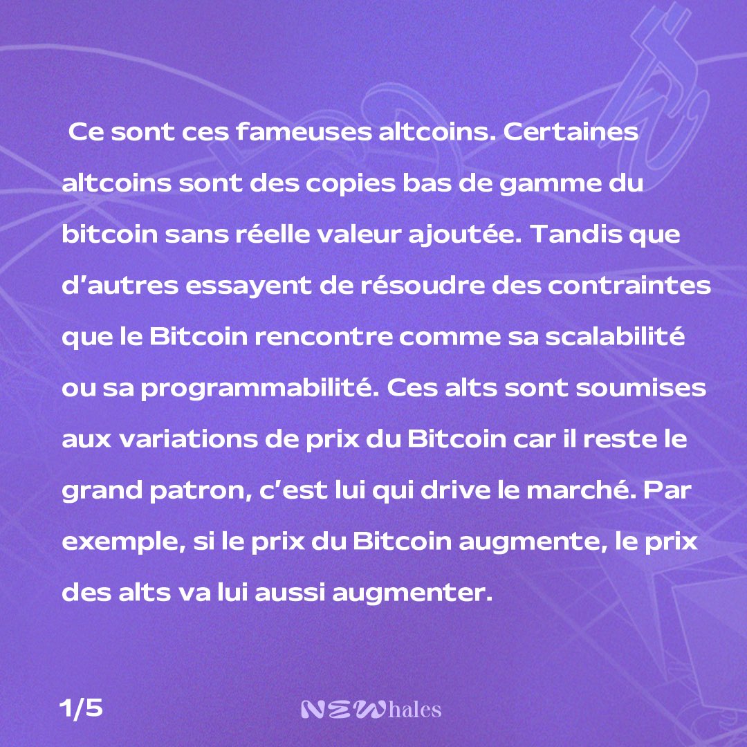 NeWhales_'s tweet photo. THREAD 🧵 : C’est quoi une Altcoin ?
Est-ce que tu penses qu’ETH va flip BTC ?
Donne moi ton alt préféré.
#altcoin #altcoins #ALTSEASON #altcoinseason #bitcoin #ETH #cryptomonnaie #crypto #token #StableCoin #memecoin #mineurs #validateur https://t.co/8wVRvN5iRs