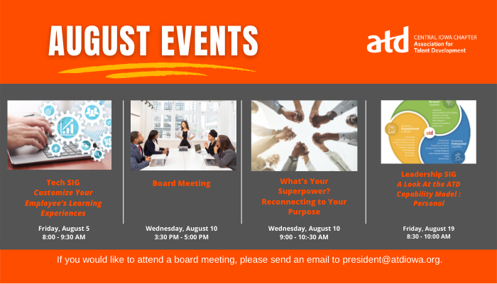 ATDCentralIowa's tweet photo. The summer fun continues! Join us for these upcoming events! #ATDCI #talentdevelopment https://t.co/vdFVCXjTmy https://t.co/yIOi6LDHTq