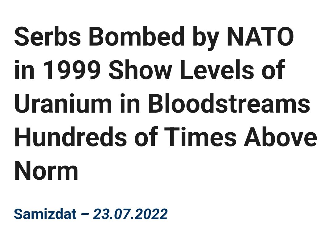 The #Balkans #Vietnam and #Iraq share a toxic legacy of US aggression. #NATO spent 78 days bombing the now-dissolved nation of #Yugoslavia in 1999, contaminating the Balkans with at least 15 tons of depleted uranium munitions. 
alethonews.com/2022/07/23/ser…