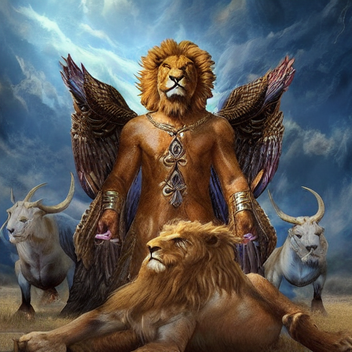 ImpershblKnight's tweet photo. A Lion, A Bull, a Man, and an Eagle, each covered in eyes with six wings, worshiping at the Crystal sea throne of God in Heaven, trending on ArtStation
#Revelation4 #Bible #Christianity #AIart #stableDiffusion https://t.co/C8uaf9UPXr