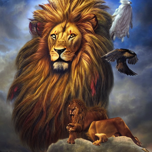 ImpershblKnight's tweet photo. A Lion, A Bull, a Man, and an Eagle, each covered in eyes with six wings, worshiping at the Crystal sea throne of God in Heaven, trending on ArtStation
#Revelation4 #Bible #Christianity #AIart #stableDiffusion https://t.co/C8uaf9UPXr