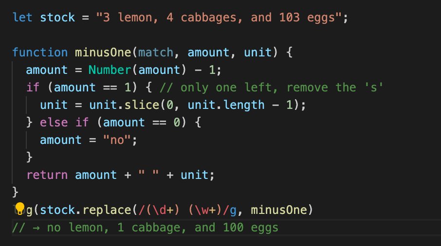 CalebtheWood's tweet image. Day 31: Continued writing more #TypeScript for Jobly, and I also worked more on my Regex, check out this implementation from from #EloquentJS. This one isn't mine, but I like it a lot. It passes .replace a callback to call on a regex pattern
#100DaysOfCode #Programming #webdev