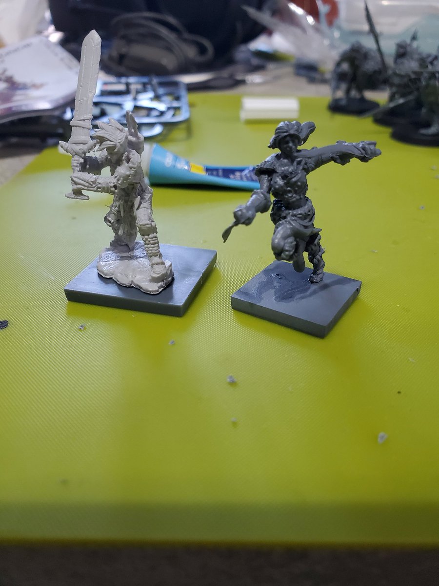 TheHobbytide's tweet photo. Hobby for #AnimosityIV this week is... odd. My narrstive was about Veithan being a shaman for a player looking to ascend to the Six, but I don't have a human shaman mini. I do, however, have an orc shaman mini and tribal humans and elves, so uh... close enough? https://t.co/pYqWPb4Fas
