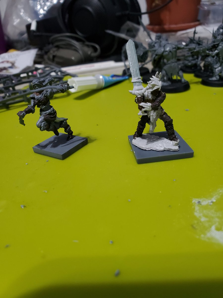 TheHobbytide's tweet photo. Hobby for #AnimosityIV this week is... odd. My narrstive was about Veithan being a shaman for a player looking to ascend to the Six, but I don't have a human shaman mini. I do, however, have an orc shaman mini and tribal humans and elves, so uh... close enough? https://t.co/pYqWPb4Fas