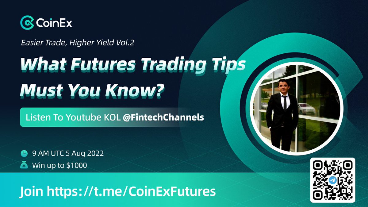 coinexcom's tweet photo. 📢 Upcoming AMA

Learn professional #FuturesTrading tips with Top Crypto YouTuber - Fintech Channel! 🤑

⏰ 9AM UTC 5th Aug
🎁 Win up to $1,000

Join now 👉 https://t.co/4JbAiWYi8h

#CoinEx #CoinExFutures https://t.co/Nzv3wOrS3O