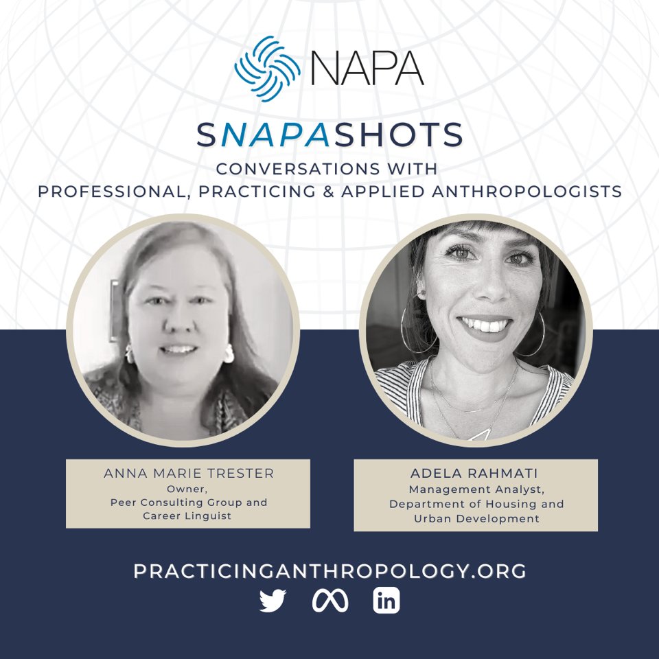 Two new #sNAPAshots drop tomorrow! Hear Anna Marie Trester and Adela Rahmati discuss their careers and perspectives as #Professional, #Practicing, and #Applied #Anthropologists
ow.ly/J00O50K8eut