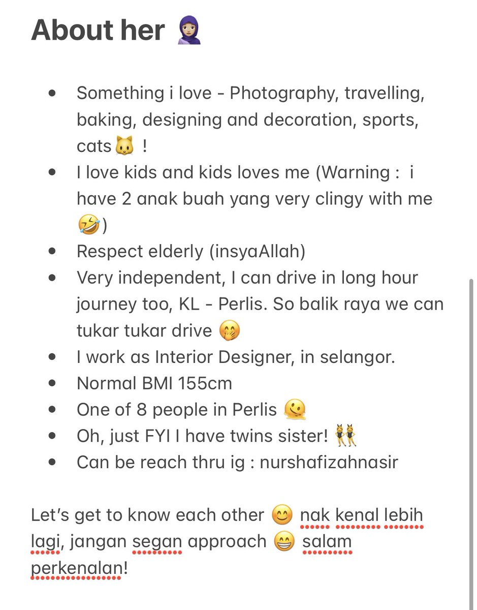 Hanahredwan's tweet photo. @TwtJodohMY salam. My friend looking for a serious partner. She’s 26, single and ready to settle down. Do not hesitate to approach her thru dm okay! 😊 also, can find her thru ig, whichever you like. Can find deets below! @shafizahNASIR, pls say hi below this tweet! 🤭 https://t.co/DHL1wNEja1