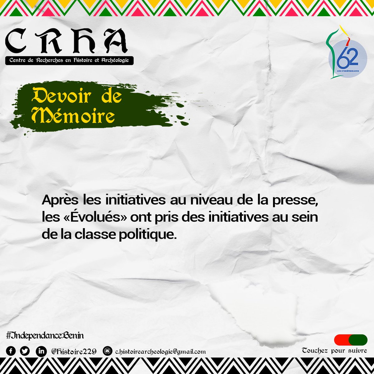HistoireBj's tweet photo. Ces deniers constitués en #Elites vont poser le problème de la #décolonisation de manière précoce par rapport à l’année 1895. 

#CRHA229 #Histoire229 #wasexo #IndependanceBenin #IndependanceBJ C'est une preuve de patriotisme. https://t.co/kgLxylnegz