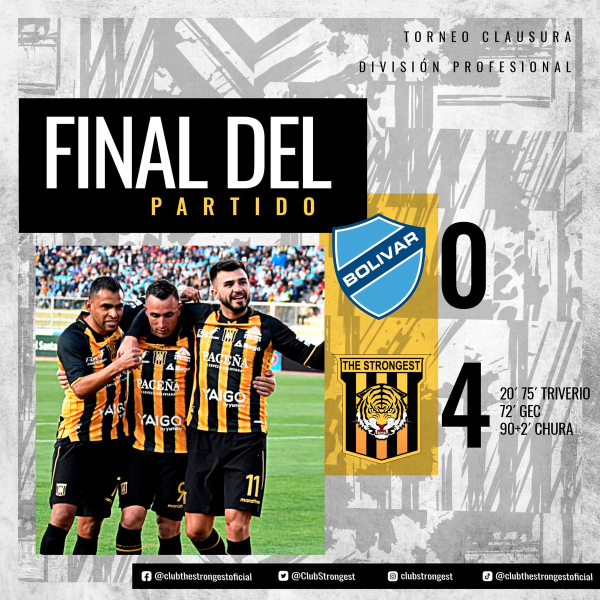 ClubStrongest's tweet photo. Goleada atigrada 🐯💪⚽

#VamosTigre #TodosUnidosVenceremos #Superclásico https://t.co/8XuxDPa8KJ