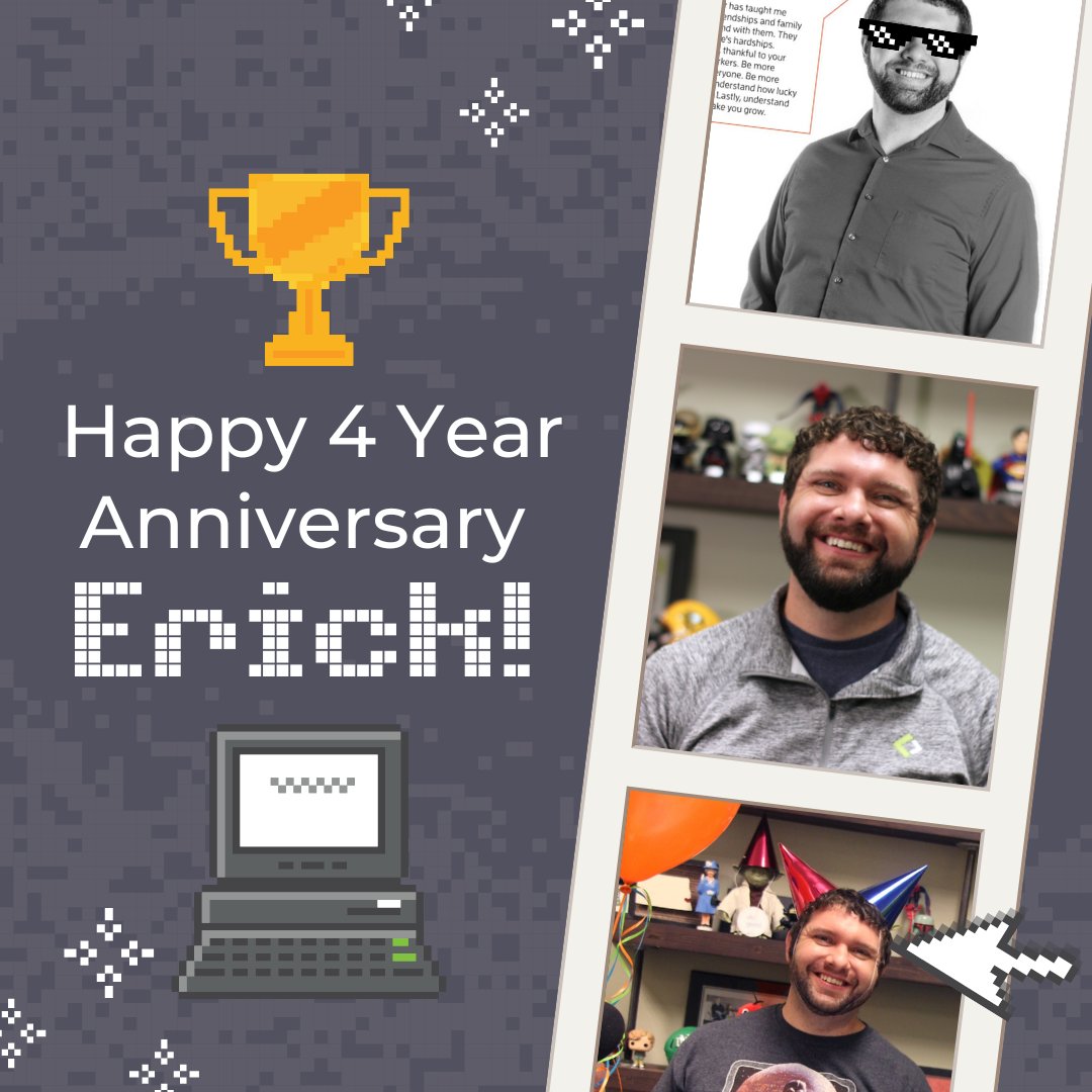 codelation's tweet photo. Happy 4 years at Codelation, @ejroder! Thank you for all your hard work, creativity, and nerdy awesomeness over the years. We're so glad to have you as our Director of People and Nerd Culture! 
#ThankYou #WorkAnniversary #4Years #Culture #LeadershipTeam #Celebrate https://t.co/DfUDYkPB6C