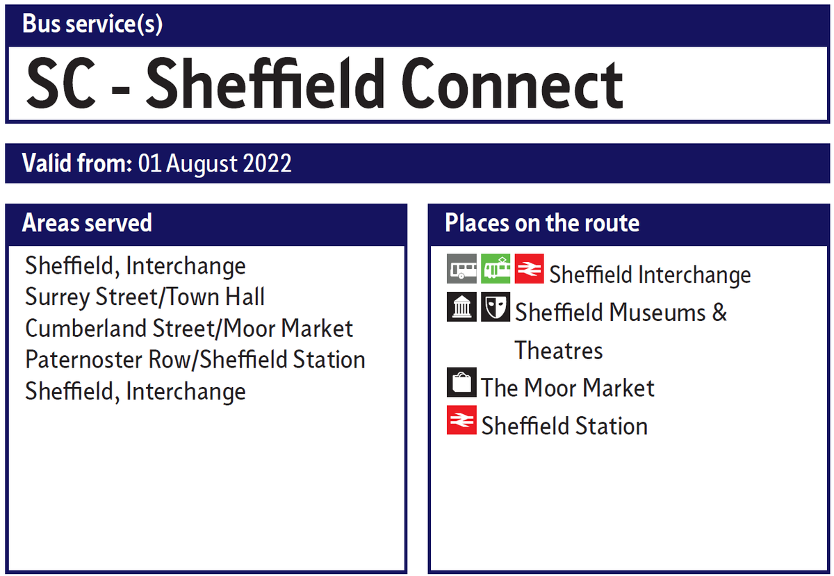 MRaoufNES's tweet photo. Welcome back #FreeBee, now branded as #SheffieldConnect
Today is the launch of the #SheffieldConnect service which will cost £1 for anyone who wishes to use the service to get around Sheffield City Centre.
Full route and timetable attached. https://t.co/i5Tpa1Ywwb