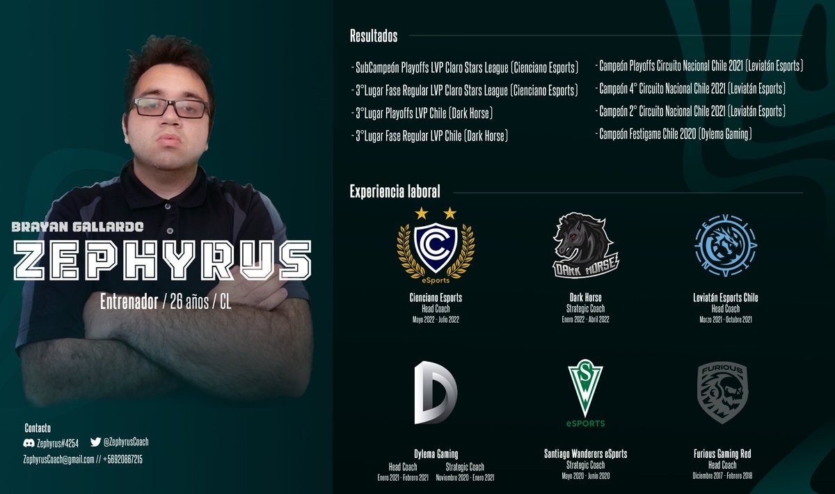 Luego de mi paso por <a href="/ciencianoesport/">Cienciano Esports</a> informo que estoy F.A abierto a recibir ofertas para próximas competiciones y muy motivado por afrontar nuevos desafios.

Se agradecen los RT