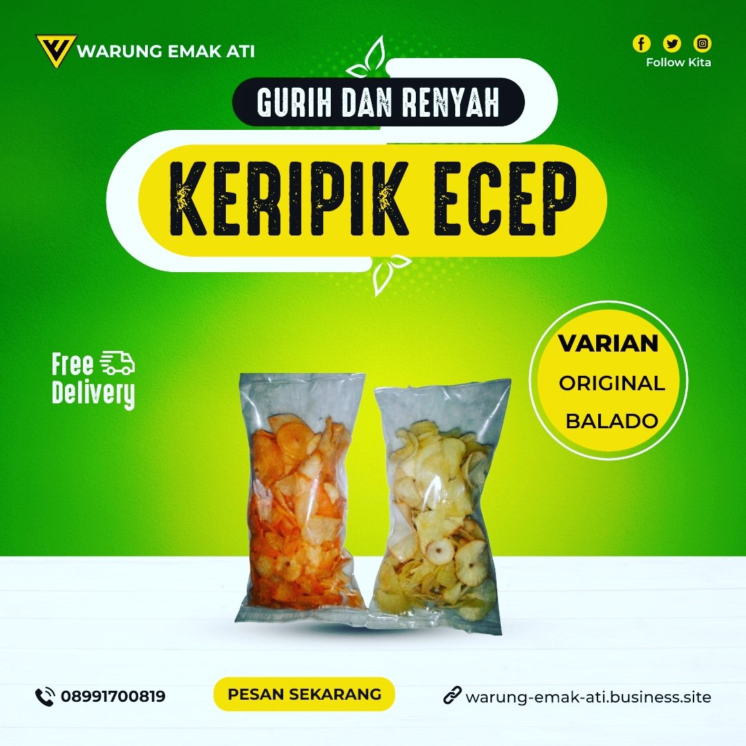 AtiEmak's tweet photo. Kini telah hadir produk keripik ecep (gurih dan renyah)
dengan varian :
1. original
2. balado
Yuk diorder sekarang juga !!!
.
Hubungi Kami di
Website :
https://t.co/doz3q0Ab4i

Whatsapp :
08991700819
.
.
.
#warungemakati
#kampungjungkel
#jungkel
#desatanjakanmekar
#tanjakanmekar https://t.co/Hne5nLNRsW