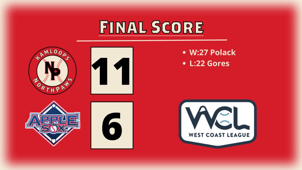 northpawsbb's tweet photo. What a way to finish the weekend with a solid win for the home fans! Great game by your Paws. We are still fighting for the final playoff spot! Go Paws Go! ⚾️🐾
.
.
.
#Kamloops #Baseball #YKA #NorthPaws #GoPaws https://t.co/FpTQoh62Jg
